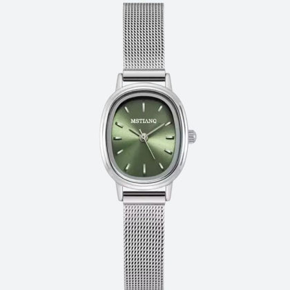 Montre Femme Ovale Acier Inoxydable Cadran Vert Minimaliste
