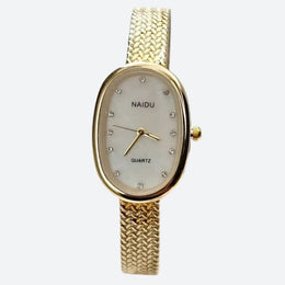 Montre Femme Ovale Dorée Acier Inoxydable Mini