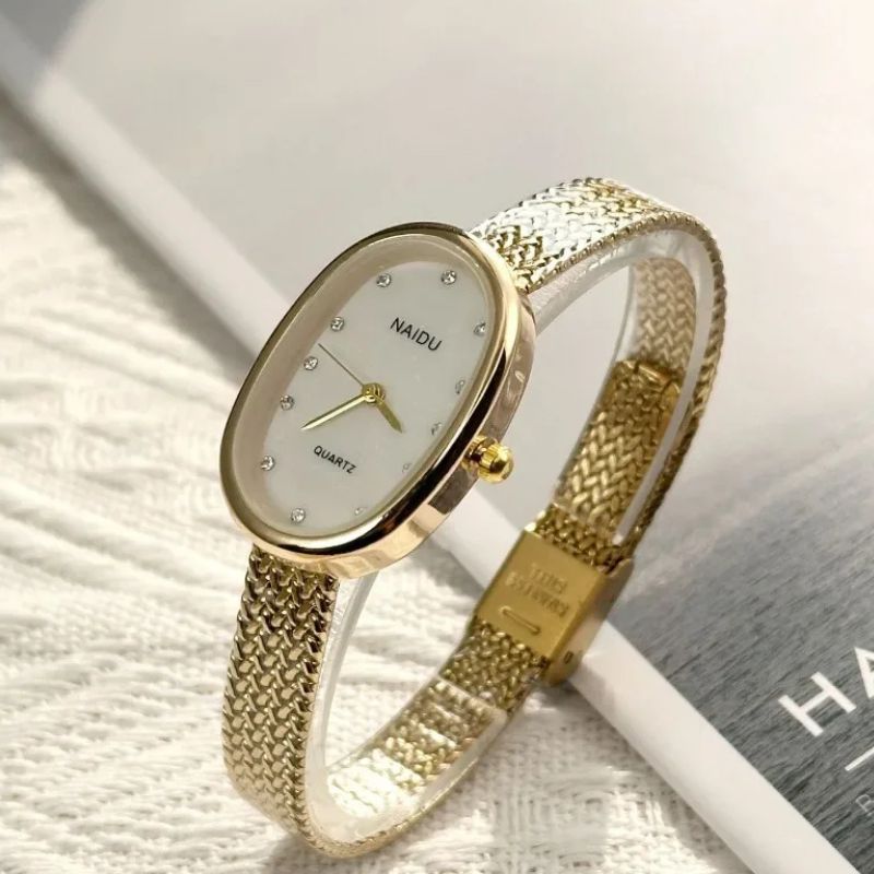 Montre Femme Ovale Dorée Acier Inoxydable Mini - vue 2 - Montrelio