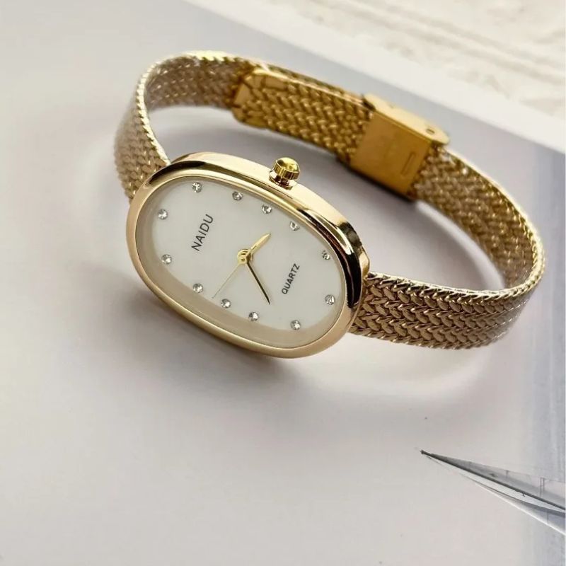 Montre Femme Ovale Dorée Acier Inoxydable Mini - vue 4 - Montrelio