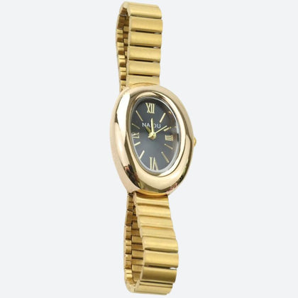 Montre Femme Ovale Dorée Bracelet Alliage Petit Cadran Quartz