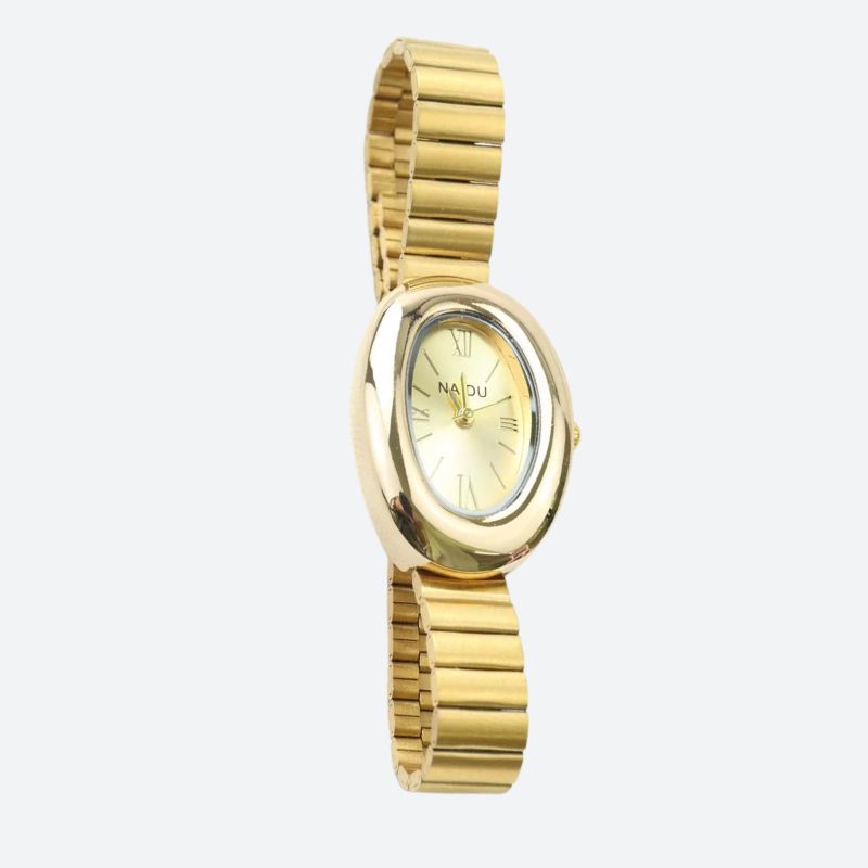 Montre Femme Ovale Dorée Bracelet Alliage Petit Cadran Quartz - vue 2 - Montrelio