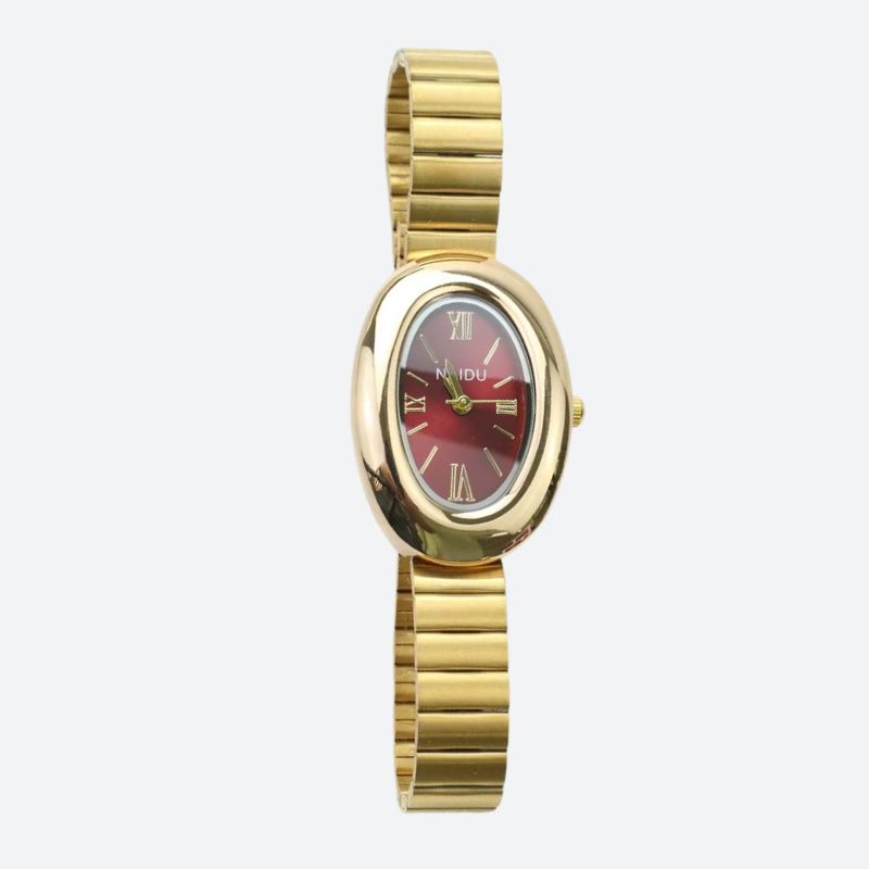 Montre Femme Ovale Dorée Bracelet Alliage Petit Cadran Quartz - vue 3 - Montrelio