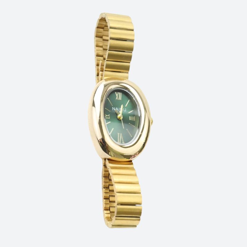 Montre Femme Ovale Dorée Bracelet Alliage Petit Cadran Quartz - vue 4 - Montrelio
