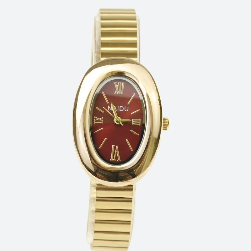 Montre Femme Ovale Dorée Bracelet Alliage Petit Cadran Quartz - vue 5 - Montrelio