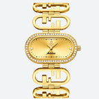 Montre Femme Ovale Dorée Bracelet Graphique - vue 1 - Montrelio