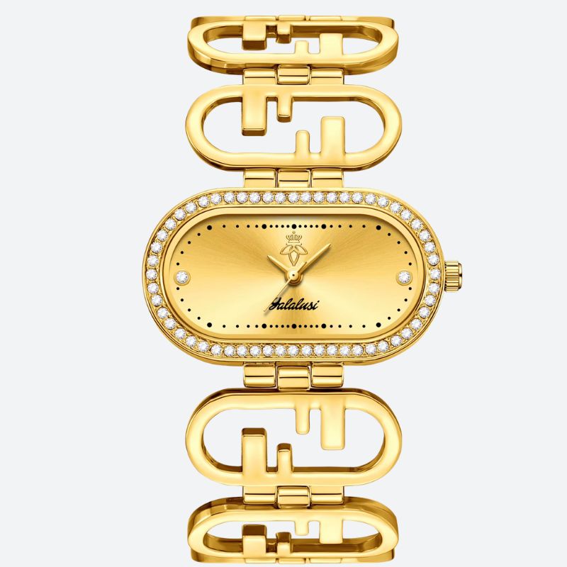 Montre Femme Ovale Dorée Bracelet Graphique - vue 1 - Montrelio