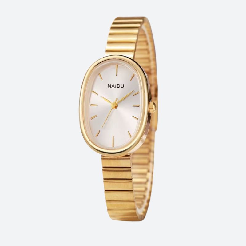 Montre Femme Ovale Dorée Quartz Bracelet Large Minimaliste - vue 1 - Montrelio