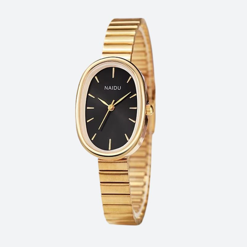 Montre Femme Ovale Dorée Quartz Bracelet Large Minimaliste - vue 2 - Montrelio