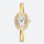 Montre Femme Ovale Dorée Strass Cadran Chiffres Romains Quartz - vue 1 - Montrelio