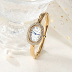 Montre Femme Ovale Dorée Strass Cadran Chiffres Romains Quartz - vue 5 - Montrelio