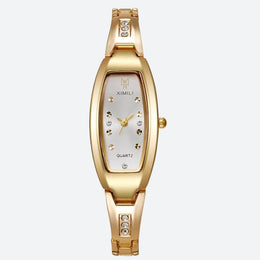 Montre Femme Tonneau Doré Acier Inoxydable Strass