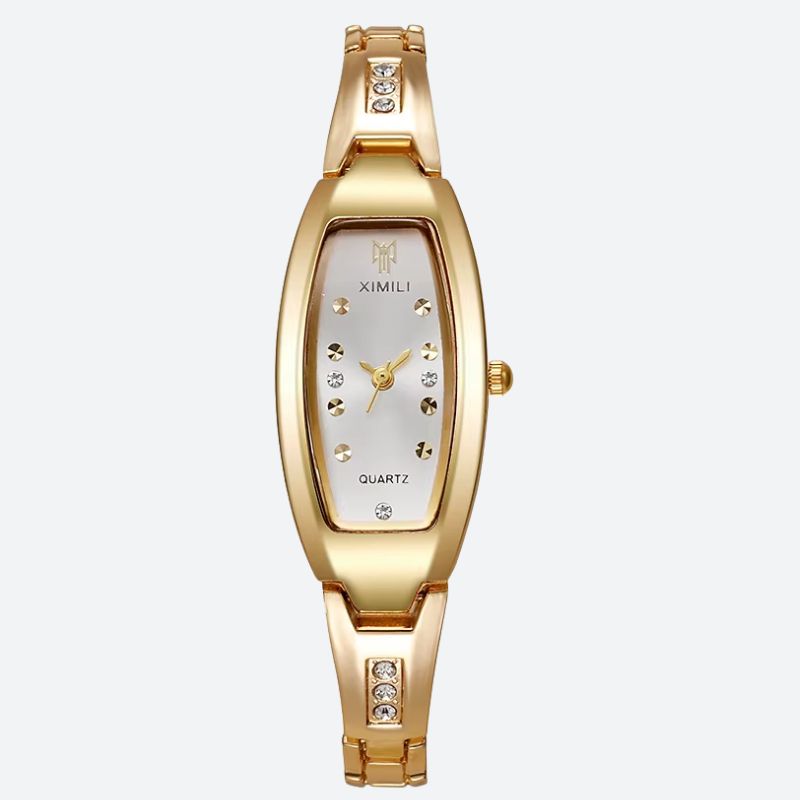 Montre Femme Tonneau Doré Acier Inoxydable Strass - vue 1 - Montrelio