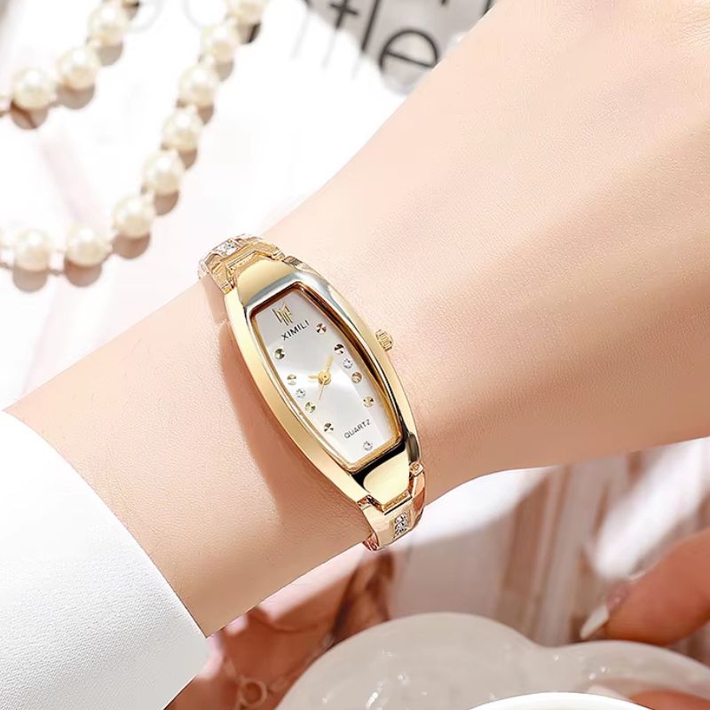 Montre Femme Tonneau Doré Acier Inoxydable Strass - vue 3 - Montrelio