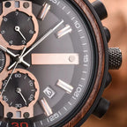 Montre Homme Chronographe en Bois et Acier, Mouvement Quartz Multifonction - vue 3 - Montrelio