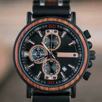 Montre Homme Chronographe en Bois et Acier, Mouvement Quartz Multifonction - vue 4 - Montrelio