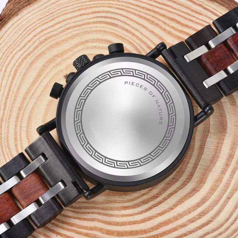 Montre Homme Chronographe en Bois et Acier, Mouvement Quartz Multifonction - vue 6 - Montrelio