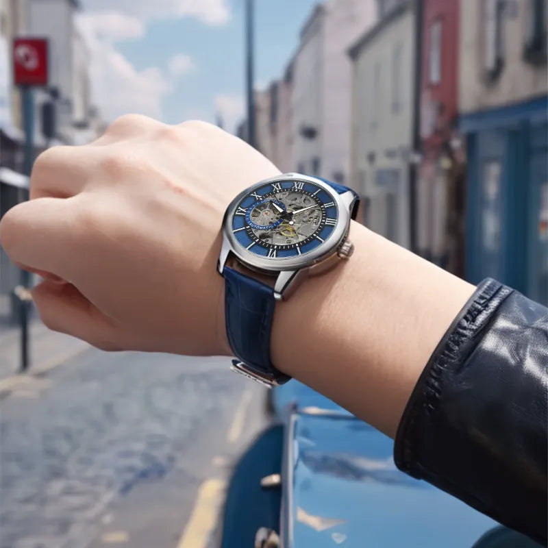 Montre homme cuir automatique, squelette - vue 3 - Montrelio