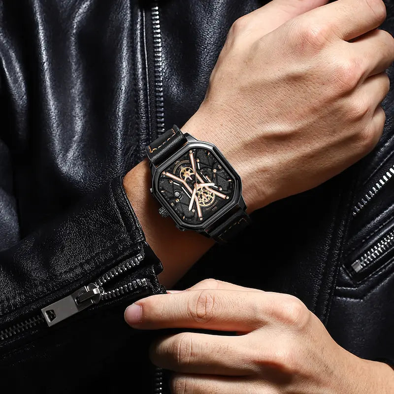 Montre homme cuir carré chronographe - vue 4 - Montrelio