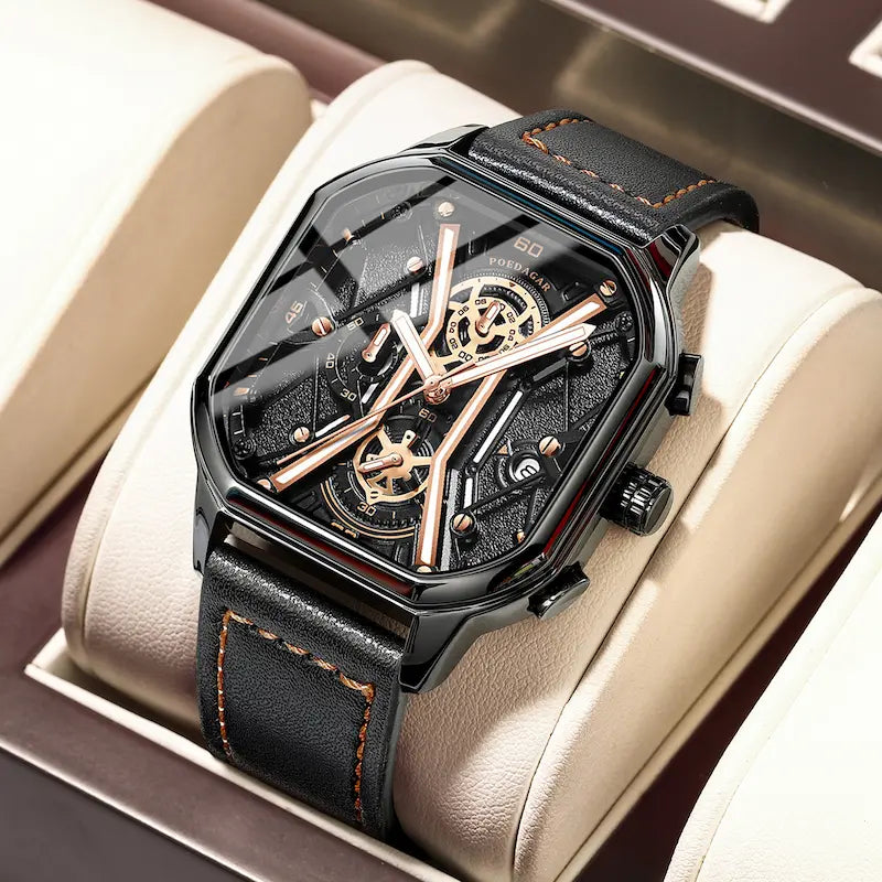 Montre homme cuir carré chronographe - vue 5 - Montrelio