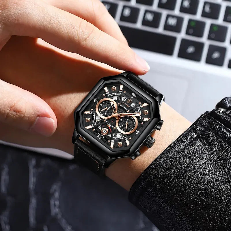 Montre homme cuir quartz sport étanche - vue 4 - Montrelio