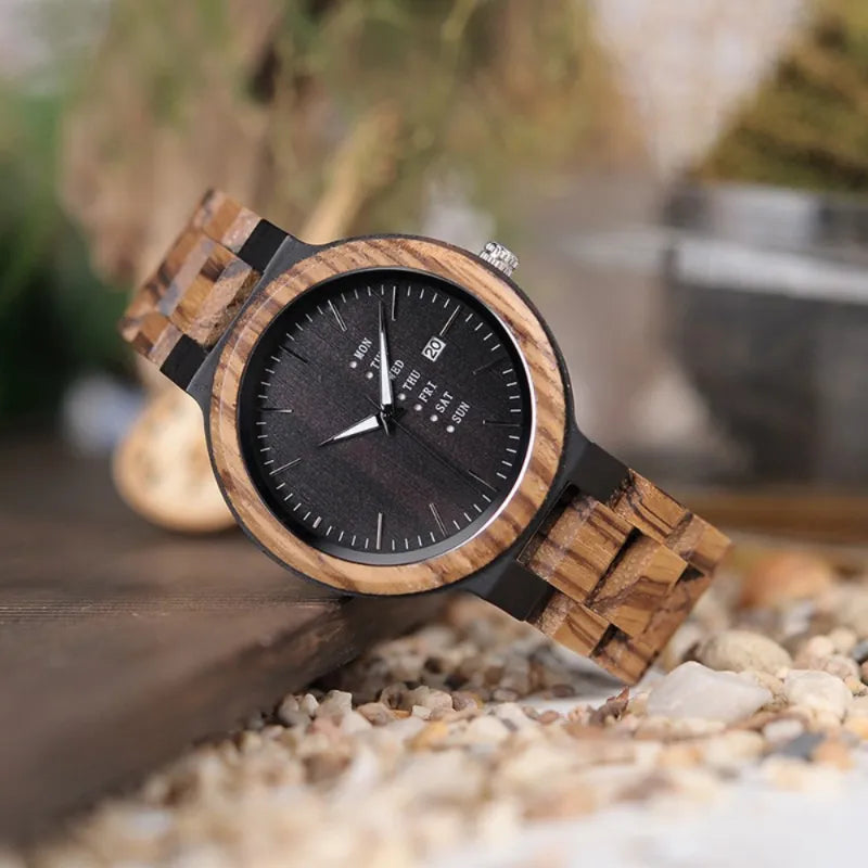 Montre Homme en Bois Naturel, Cadran Multifonction - vue 3 - Montrelio