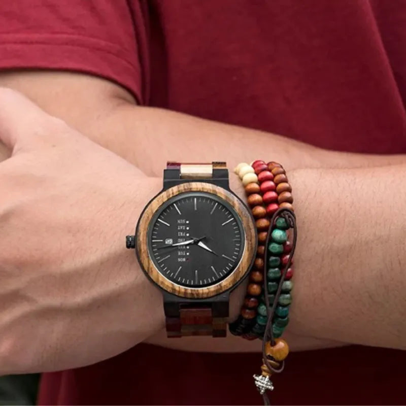 Montre Homme en Bois Naturel, Cadran Multifonction - vue 5 - Montrelio