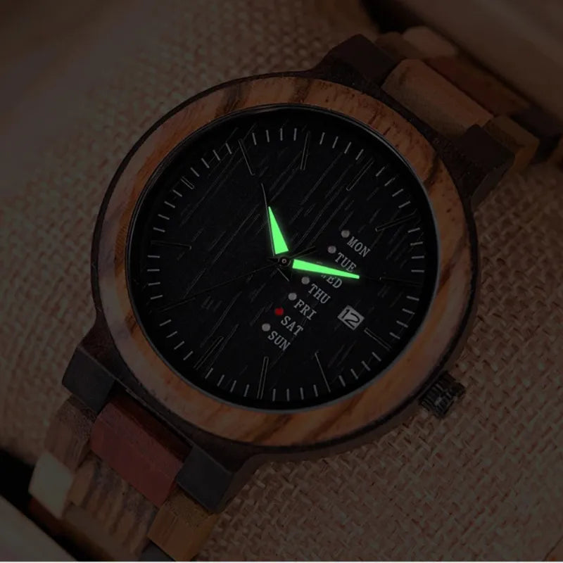 Montre Homme en Bois Naturel, Cadran Multifonction - vue 7 - Montrelio