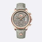 Montre Homme Quartz Ronde, Cuir Gris Date Lumineuse - vue 1 - Montrelio