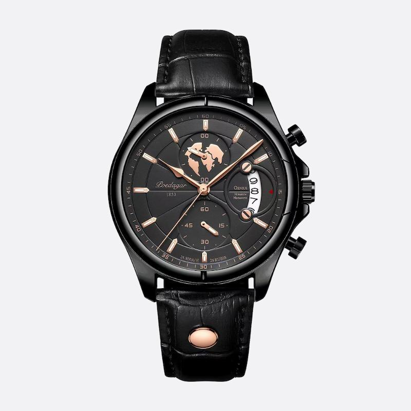 Montre Homme Quartz Ronde, Cuir Gris Date Lumineuse - vue 2 - Montrelio