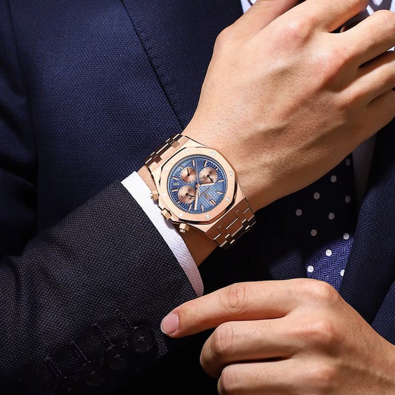 Montre Luxe Chronographe Homme, Cadran Texturé - vue 4 - Montrelio