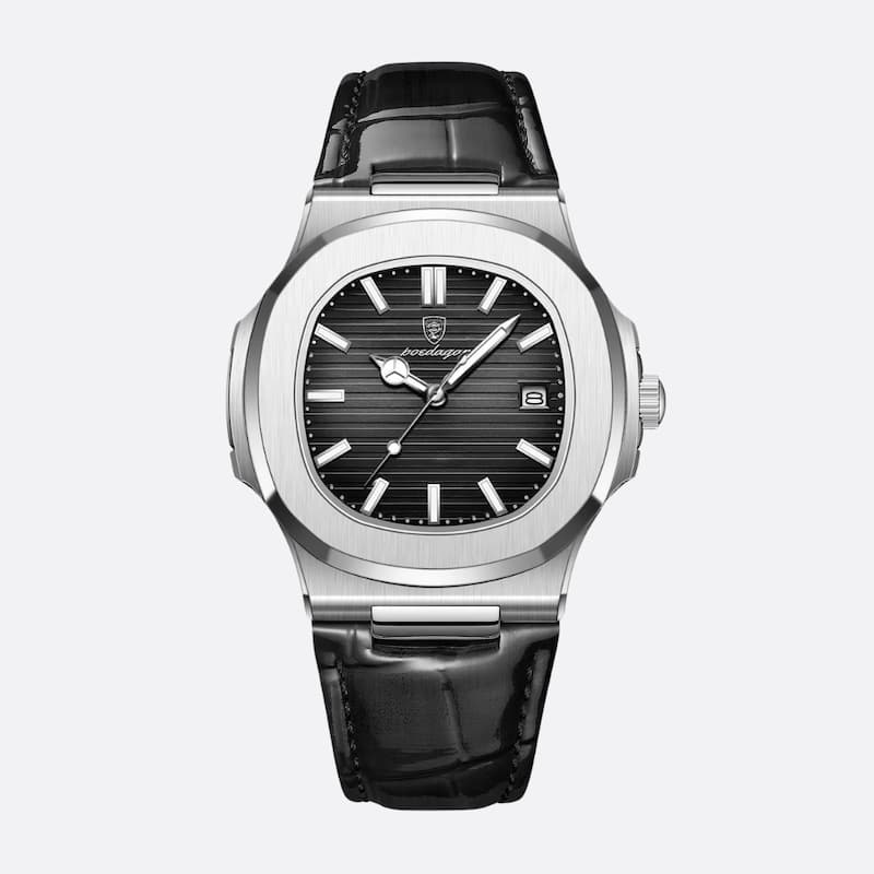 Montre Luxe Homme Style Nautilus Bracelet Cuir - vue 2 - Montrelio