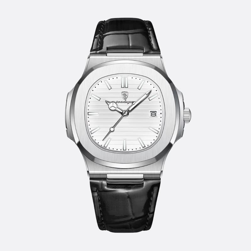 Montre Luxe Homme Style Nautilus Bracelet Cuir - vue 3 - Montrelio