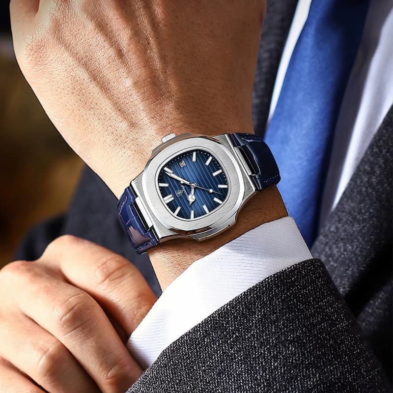 Montre Luxe Homme Style Nautilus Bracelet Cuir - vue 4 - Montrelio