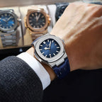 Montre Luxe Homme Style Nautilus Bracelet Cuir - vue 5 - Montrelio