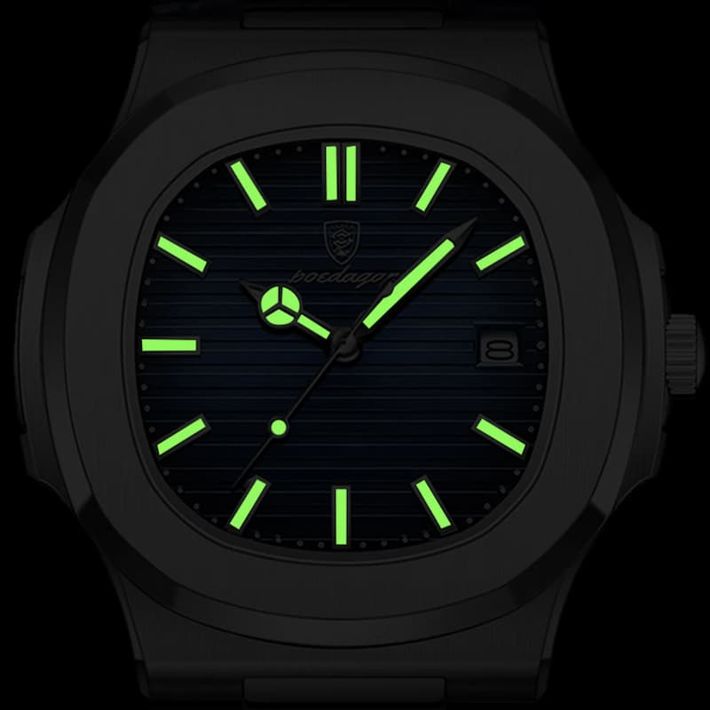 Montre Luxe Homme Style Nautilus Bracelet Cuir - vue 6 - Montrelio