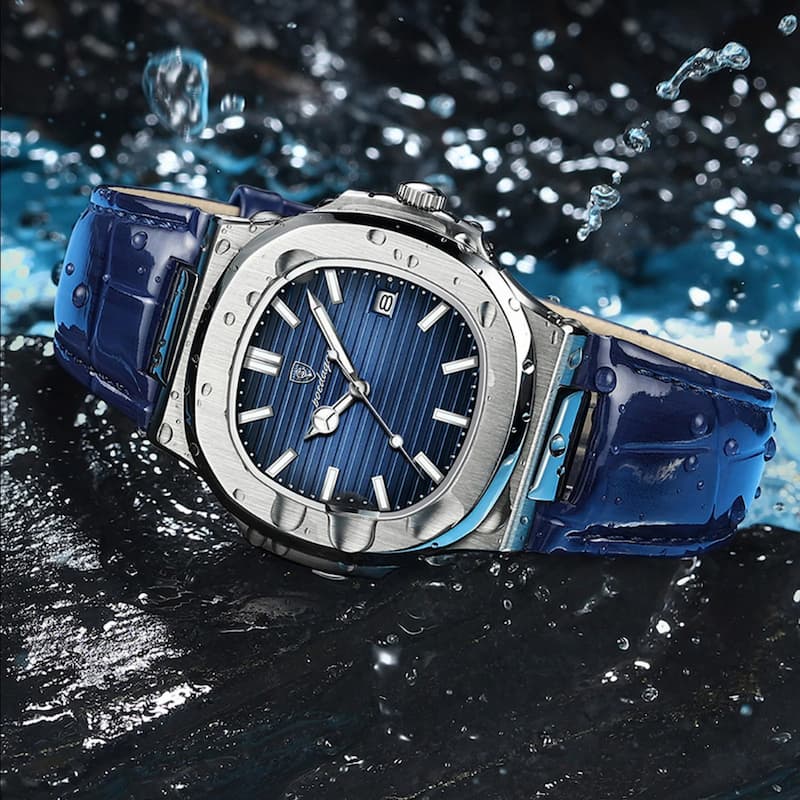 Montre Luxe Homme Style Nautilus Bracelet Cuir - vue 7 - Montrelio