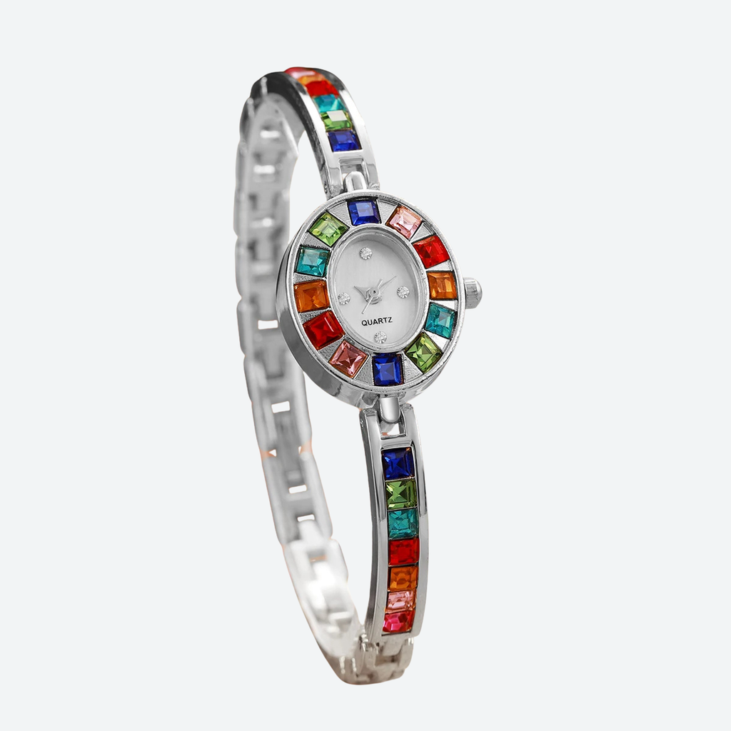 Montre Luxe Quartz Femme Bijou Cristaux Colorés Style Éclat - vue 1 - Montrelio