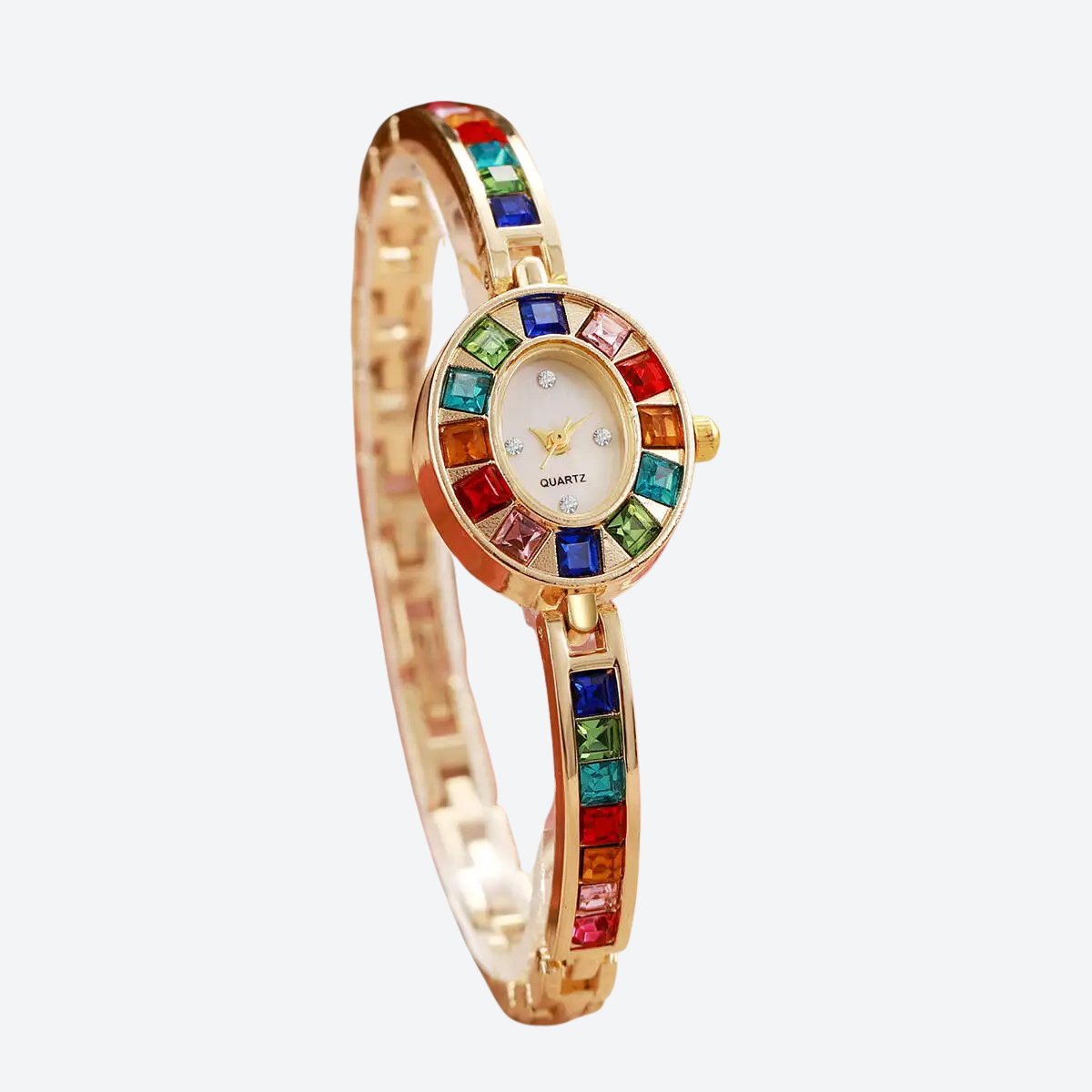 Montre Luxe Quartz Femme Bijou Cristaux Colorés Style Éclat - vue 2 - Montrelio