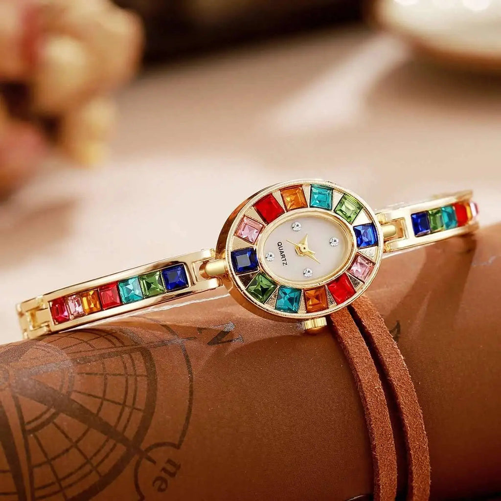 Montre Luxe Quartz Femme Bijou Cristaux Colorés Style Éclat - vue 4 - Montrelio