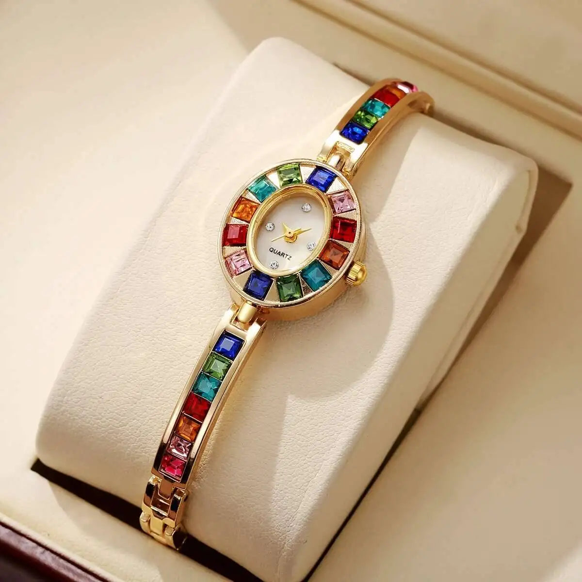 Montre Luxe Quartz Femme Bijou Cristaux Colorés Style Éclat - vue 6 - Montrelio
