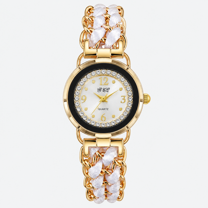Montre Luxe Quartz Femme Bracelet Tressé Chaîne Style Mode