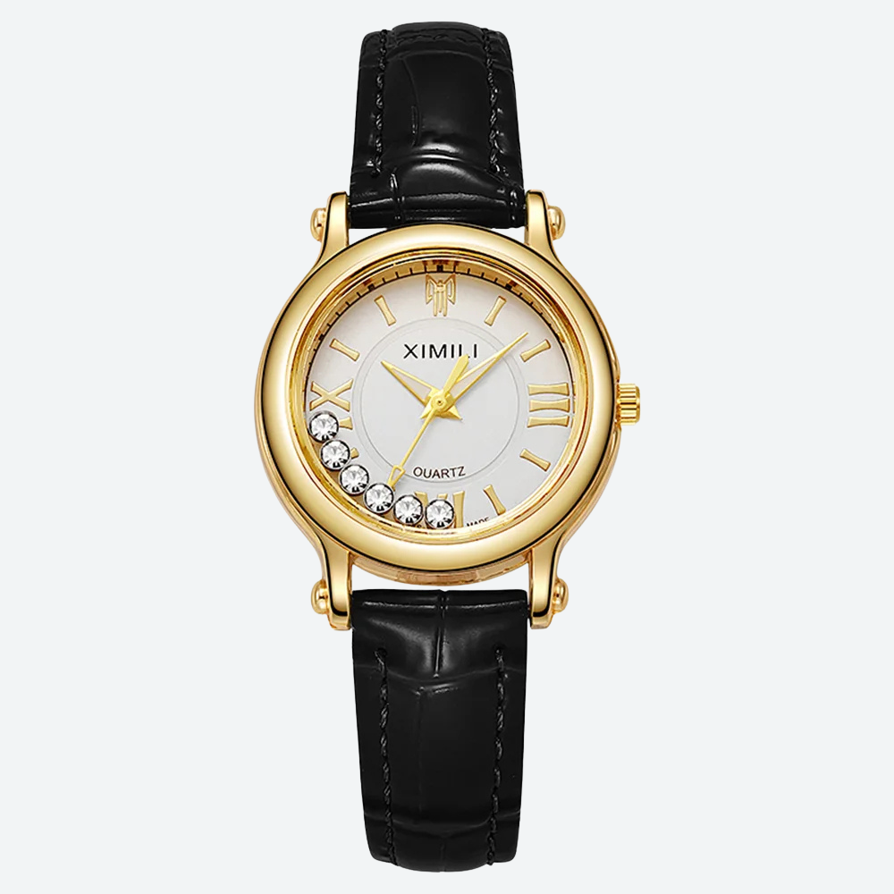 Montre Luxe Quartz Femme Cuir Cadran Doré Style Élégance - vue 1 - Montrelio