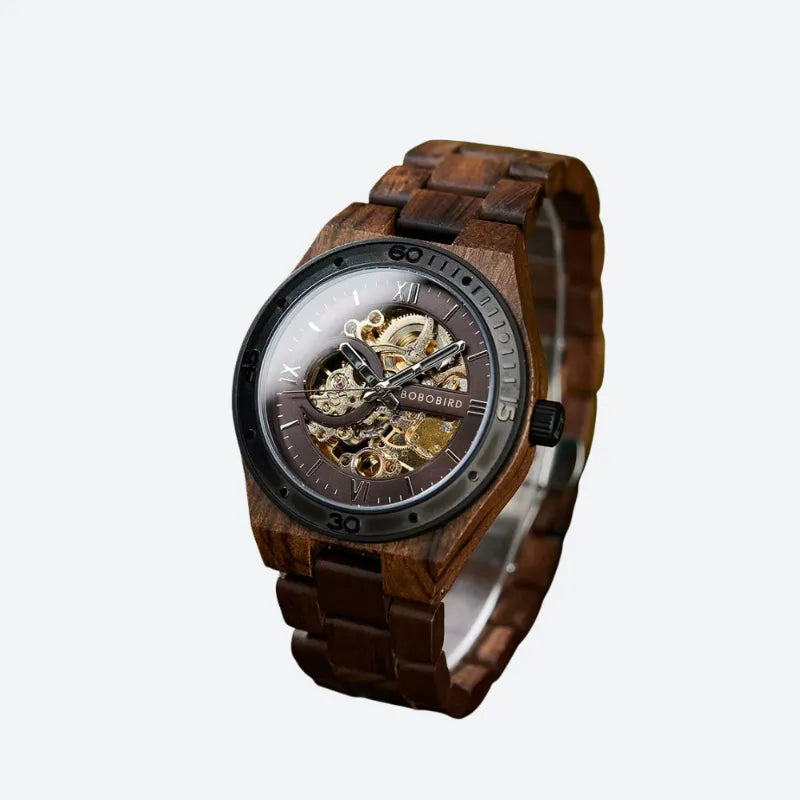 Montre Mécanique En Bois Homme Artisanat Naturel - vue 1 - Montrelio