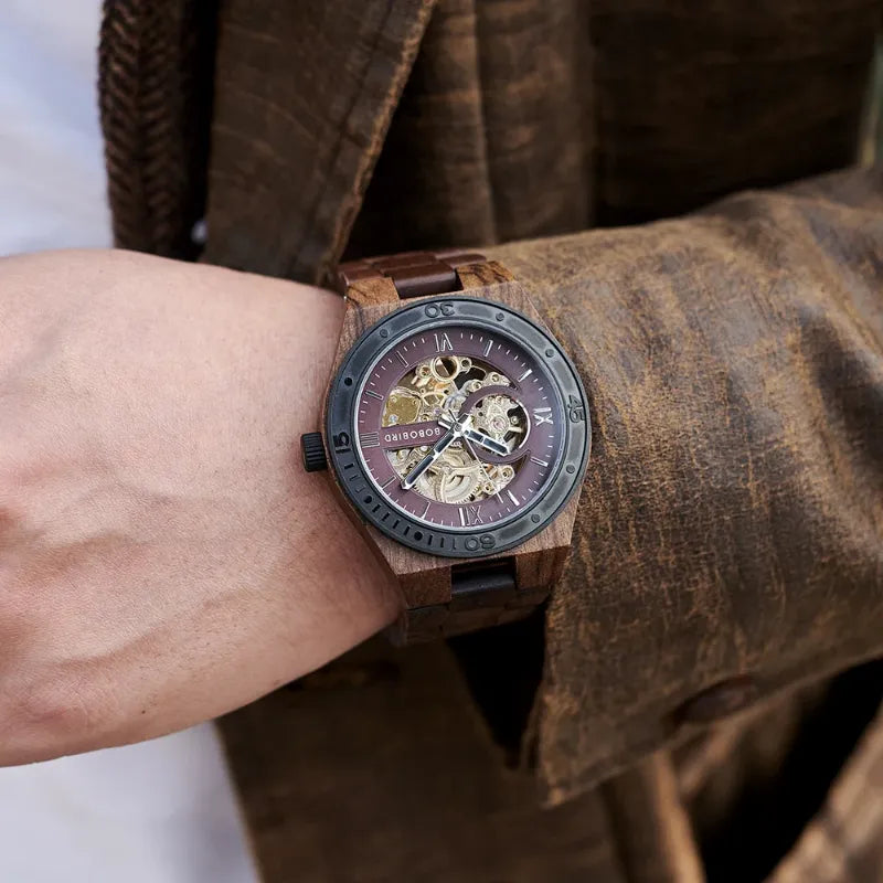 Montre Mécanique En Bois Homme Artisanat Naturel - vue 10 - Montrelio