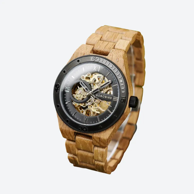 Montre Mécanique En Bois Homme Artisanat Naturel - vue 13 - Montrelio