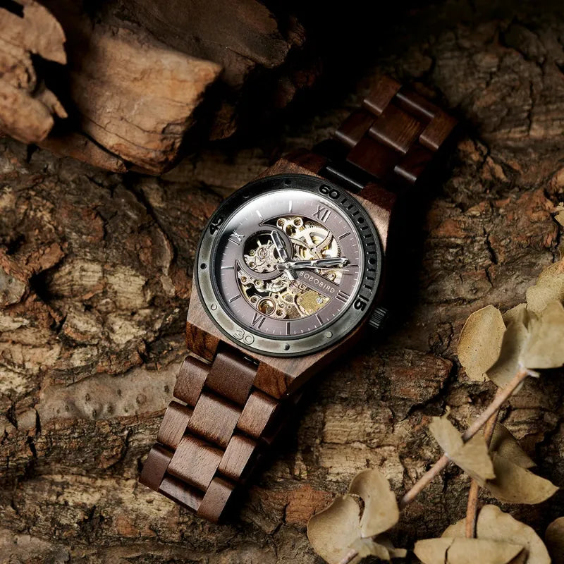 Montre Mécanique En Bois Homme Artisanat Naturel - vue 2 - Montrelio
