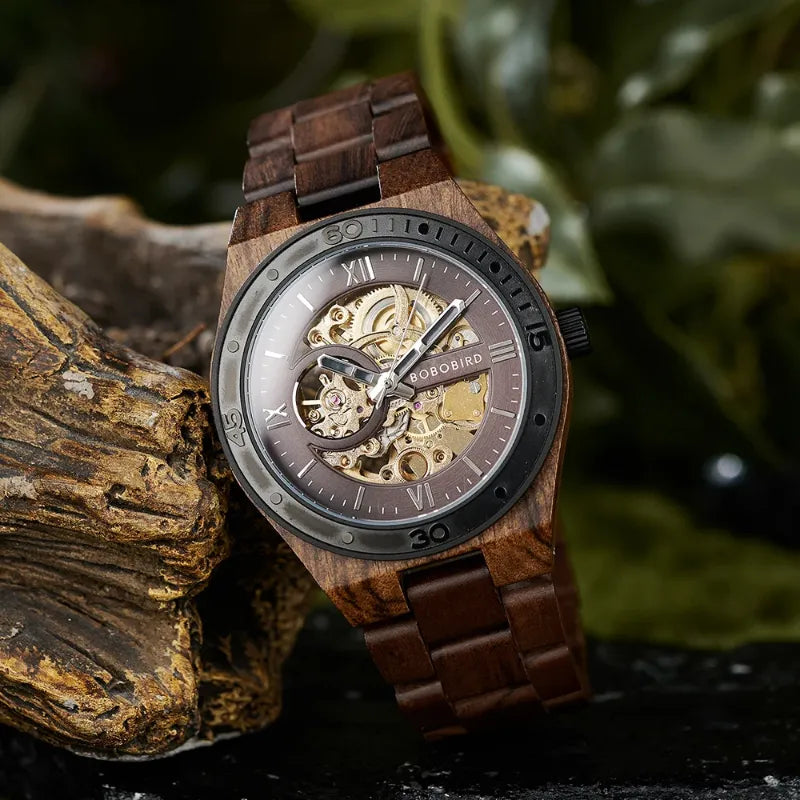 Montre Mécanique En Bois Homme Artisanat Naturel - vue 5 - Montrelio