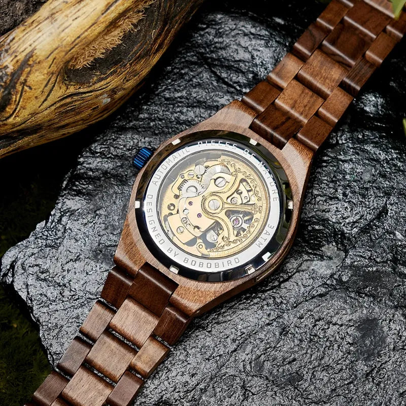 Montre Mécanique En Bois Homme Artisanat Naturel - vue 6 - Montrelio