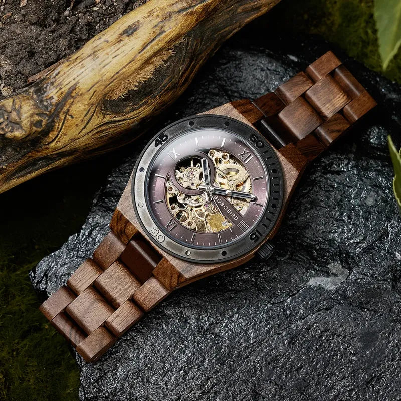 Montre Mécanique En Bois Homme Artisanat Naturel - vue 7 - Montrelio